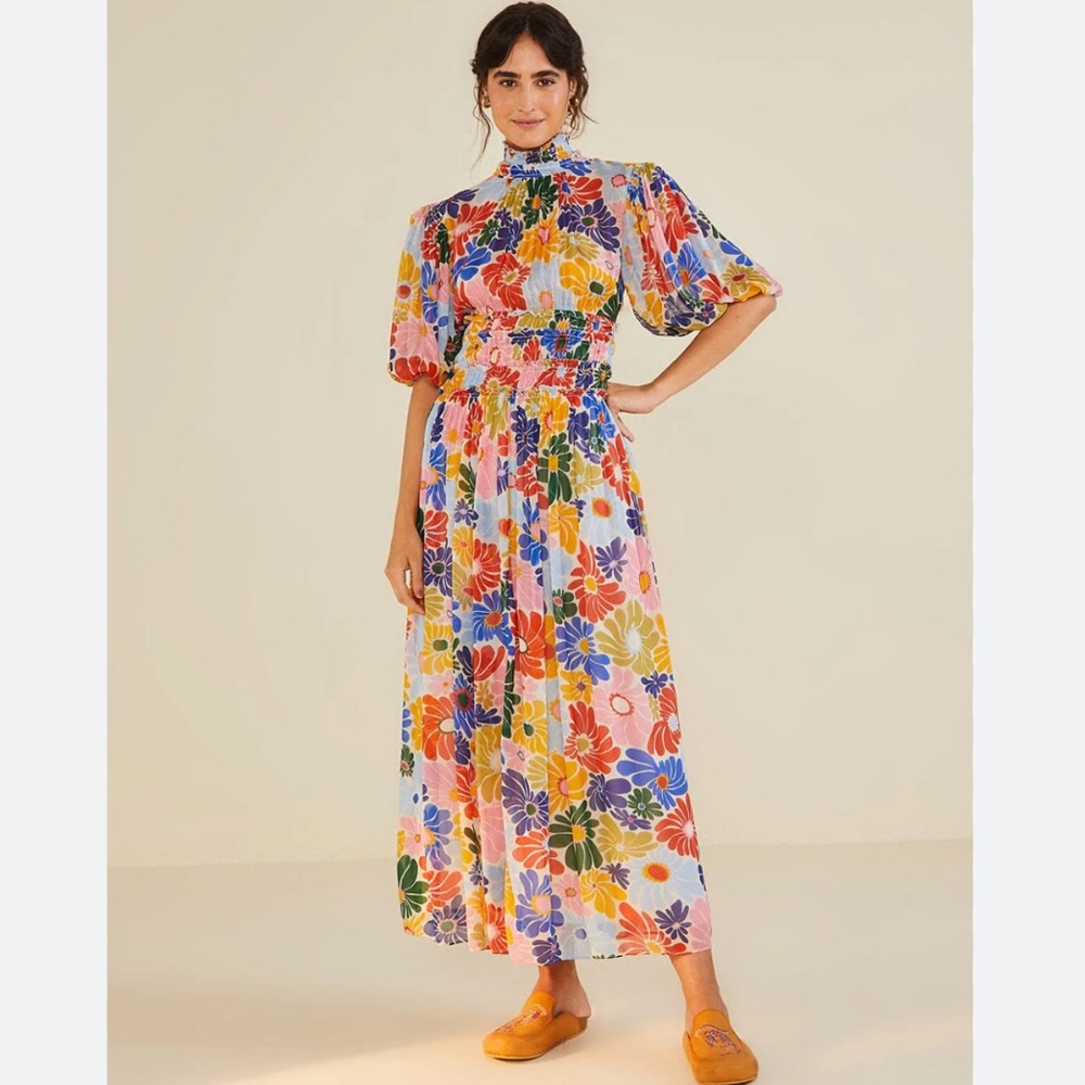 NWT FARM Rio - Sand Sunny Daisies Maxi Dress - Medium